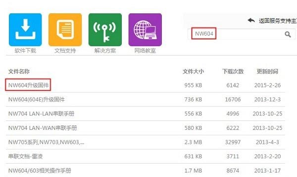 在磊科官网，下载NW604路由器升级文件